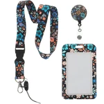 Small Floral Card Set Easy Pull Buckle Student Lanyard Retractable Polyester Sleeve