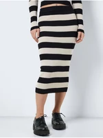 Cream-Black Ladies Striped Sweater Midi Skirt Noisy May Jaz - Ladies