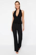 Trendyol Black Knitted Decollete Blouse and Pants Suit