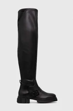 Kozačky Tommy Hilfiger STRETCH MONOCHROMATIC LONGBOOT dámské, černá barva, na platformě, FW0FW07611