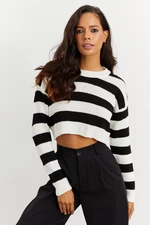 Cool & sexy dámský černobílý pruhovaný krátký svetr