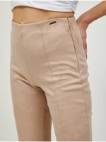 Béžové dámské slim fit kalhoty v semišové úpravě Guess Maya - Dámské Béžové dámské slim fit kalhoty v semišové úpravě Guess Maya - Dámské