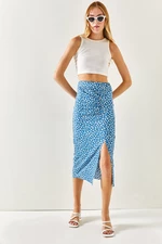 Olalook Women's Daisy Indigo Knitted Skirt with Smocks and Slits in the Front