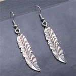 Fashion Handmade Simple Design Antique Silver Color Feather Pendant Earrings Women Vintage Drop Earrings
