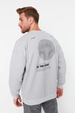 Trendyol Gray Oversize/Wide-Fit Long Sleeve Fleece Mystic Printed Sweatshirt