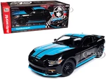 2015 Ford Mustang GT 5.0 Black with Petty Blue Stripes "Pettys Garage" 1/18 Diecast Model Car by Auto World