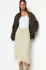 Trendyol Beige Linen Midi Denim Skirt