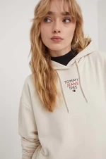 Mikina Tommy Jeans dámská, béžová barva, s kapucí, s potiskem, DW0DW17322