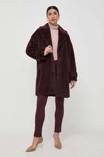 Vlnený kabát Marella bordová farba, prechodný, oversize