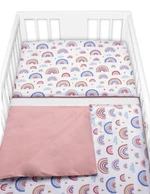 Baby Nellys Bavlněné povlečení do postýlky 2D, Duha, pastelová pudrová