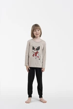 Children's pyjamas Zermat long sleeves, long legs - beige melange/black