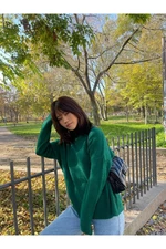 Trendyol Emerald Green széles szabású puha textúrájú, magas nyakú kötöttáru pulóver