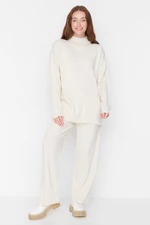 Trendyol Stone Half Turtleneck Slit Detailed Sweater-Pants Knitwear Suit