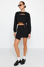 Trendyol Black Double Breasted Mini Woven Skirt With Buckle