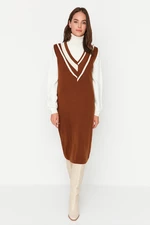 Trendyol Brown Brown Midi Knitwear Striped Dress