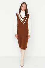 Trendyol Brown Color Block Knitwear Dress