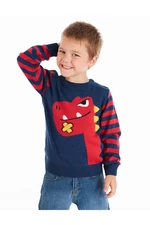 Denokids The Mischievous Dinosaur Navy Blue Boy Knitwear Sweater