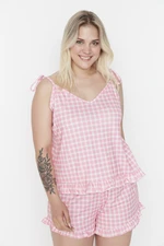 Trendyol Curve Plus Size Knitted Pajamas with Printed Straps