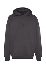 Trendyol Anthracite Men's Regular/Normal Fit Hoodie with a Soft Pile interior, and Wolf Embroidery Sweatshirt.