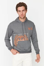 Trendyol Anthracite Melange Men's Relaxed Fit Hoodie Printed Sweatshirt