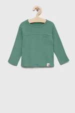 Detská bavlnená košeľa s dlhým rukávom United Colors of Benetton zelená farba, jednofarebný