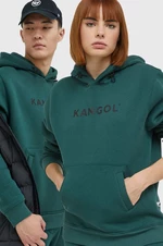 Mikina Kangol unisex, zelená barva, s kapucí, s potiskem