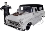 1957 Chevrolet Suburban Gray and Black with Graphics and Frankenstein Diecast Figurine "Universal Monsters" "Hollywood Rides" Series 1/24 Diecast Mod