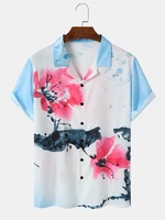 Mens Calico Print Ink Painting Hem Cuff All Matched Shirts