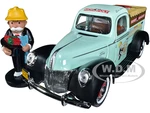 1940 Ford Pickup Truck "Property Management" Light Green with Graphics and Mr. Monopoly Construction Resin Figure "Monopoly" 1/18 Diecast Model Car b
