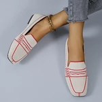 Women's Soft Comfortable Knitted Stitching Large Size Square Toe Casual Flat Shoes