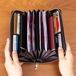 JOSEKO Women Genuine Leather RFID Multifunctional Wallet Multi-compartment Multi-card Slot Long Zipper Wallet