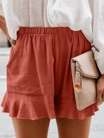 Women Solid Color Elastic High Waist Pocket Shorts