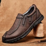 Men Hand Stitching Cowhide Leather Non Slip Soft Sole Business Casual Shoes
