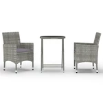 3 Piece Garden Bistro Set Poly Rattan and Tempered Glass Gray