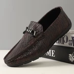 Men's Faux Leather Woven Business Casual Slip-On Soft Sole Loafers Driving Shoes