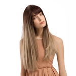 Charming Fluffy Straight Hair Wig High-Temperature Fiber Natural Long Hair Full Wigs Gradual Brown