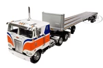 Peterbilt 352 COE with 86" Sleeper Cab with Utility Flatbed Trailer with Bulkhead Orange 1/64 Diecast Model by DCP/First Gear
