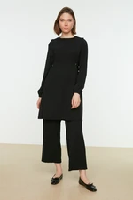Trendyol Black Eyelet Tie Detailed Aerobin Tunic-Pants Set
