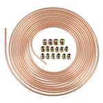 25ft Roll Coil 3/16" OD Copper Car Brake Line Tubing Kit with16Pcs Nuts Fittings