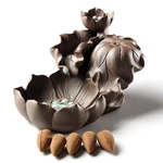 Pottery Crafts Lotus Pond Backflow Incense Burner Holder Censer With 5 Cones UK