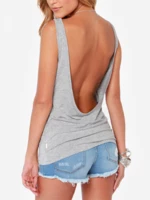 Backless Round Neck Sleeveless Solid Color Tank Tops
