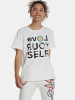 Desigual Love Your Self Printed White T-Shirt