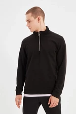 Trendyol Men's Black Regular/Real Fit High Neck Zipper Detail Basic Cotton Sweatshirt