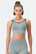 Dagi Women's Gray D-active Seamless Stripe Sports Bra.