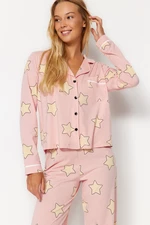 Trendyol prášek 100% bavlna hvězda tištěné košile-kalhoty pletené pyžamo set