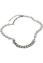 Silver chain necklace with different pearls