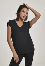 Women's round V-neck T-shirt with extended shoulder black