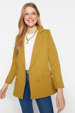 Trendyol Light Brown Regular Lined, Double-breasted Woven Blazer Jacket with Closure and Button Detail