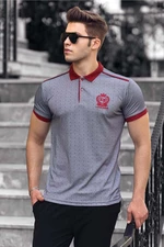 Madmext Gray Shoulder Stripe Polo Neck Men's T-Shirt 9306