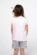 Dívčí pyžamo Noelia, krátký rukáv, krátké nohavice - světle růžová/potisk
